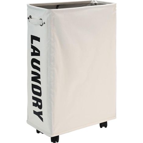 Schmaler Wäschekorb auf Rollen, faltbar, 52L, Beige (1/5)
