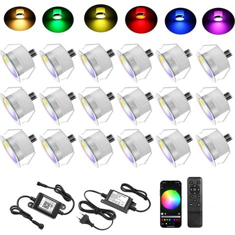 Lot de 20 spots LED RVB encastrables au sol - Éclairage de terrasse - DC 12 V - Diamètre : 31 mm - IP67 - Étanche - Pour terrasse (1/5)