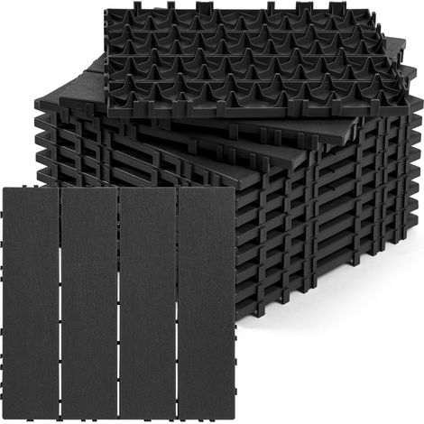 Wolketon Juego de 11 losetas de plástico para terraza de 30x30cm con sistema de clic, de instalación rápida,para jardines y balcones, antracita (11 uds./1 m²)
