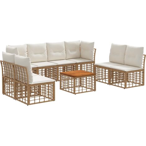 Set di divani da esterno 9 pcs Naturale e Bianco Crema vidaXL