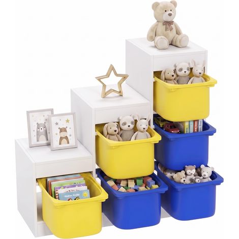 Meuble de Rangement pour Jouets 3 Niveaux 3-8 Ans Bleu Jaune (1/5)