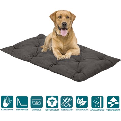 EVERGREENWEB - Letto per Cani 65x85 alto 8 cm Lavabile Materasso Multiuso per Animali Domestici Cuscino Ortopedico in Waterfoam Cuccia Tappeto Sofa Imbottitura 100% Fiocco effetto Piuma tessuto Grigio (1/5)