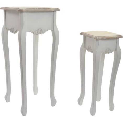Set de 2 tables d'appoints en bois de sapin coloris naturel, blanc -PEGANE- (1/4)
