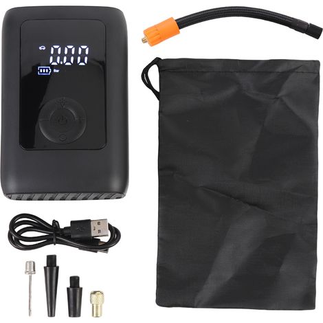 Compresseur d'air portable, gonfleur de pneu rechargeable 4000 mAh avec arrêt automatique et lampe de poche LED, pompe d'urgence sans fil 153 PSI pour voiture, moto, vélo et plus MI01 Noir (1/5)