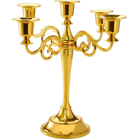 Candélabre à 5 bras, porte-bougie en bronze antique, pour bougeoirs coniques (1/5)