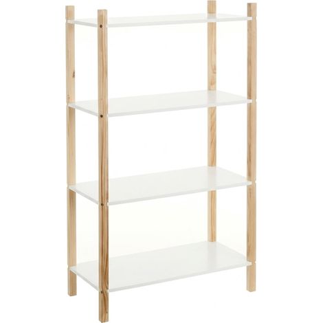 Scaffalatura 3 Ripiani Legno Pino Bianco Libreria Mobile Giorno 4 Ripiani