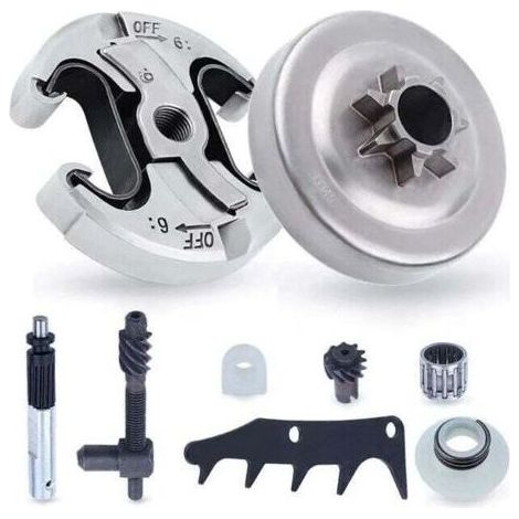 Piñón y embrague para Husqvarna 345 445 340 450, piñón de cadena de 0,325'' con paso de 6 dientes + tambor de embrague + rodamiento. Kit de accesorios de repuesto para motosierra 8 en 1. (1/5)