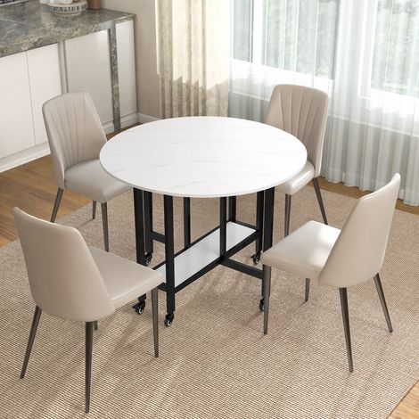 Table à Manger Pliante sur Roulettes, Table de Cuisine pour 4 Personnes avec Étagère Intégrée, 100 x 100 x 75 cm, Blanc (1/5)