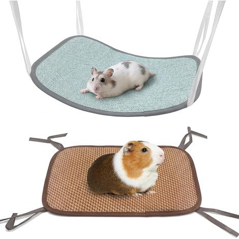 Hanging Hammock for Small Animals in Straw, Carrycot Bed for Guinea Pig, Rat, Ferret Hamster, Cage Accessory 20 x 30 cm (Blue and Brown)