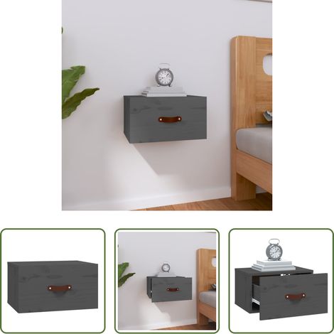 vidaXL Kiefernholz Nachttisch -  Wand-Nachttisch Grau 40x29,5x22 cm (1/5)