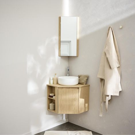 Eckwaschtisch-Set + Waschbecken + Wasserhahn + SORRENTO Eckbadezimmerschrank