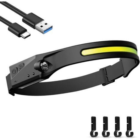 Lampe Frontale LED Rechargeable USB, Lampe Torche Frontale Puissante LEDs, Lampe Frontale COB de Camping Étanche avec Mode Capteur Sensible pour Randonnée Cyclisme Promener Chien Pêch (1/4)