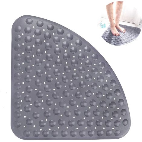 Viertelkreisförmige, rutschfeste Duschmatte, Eckmatte für die Dusche, halbrunde Anti-Rutsch-Matte mit Saugnäpfen und Abflusslöchern, 54 x 54 cm, dreieckige Duschmatte, maschinenwaschbar