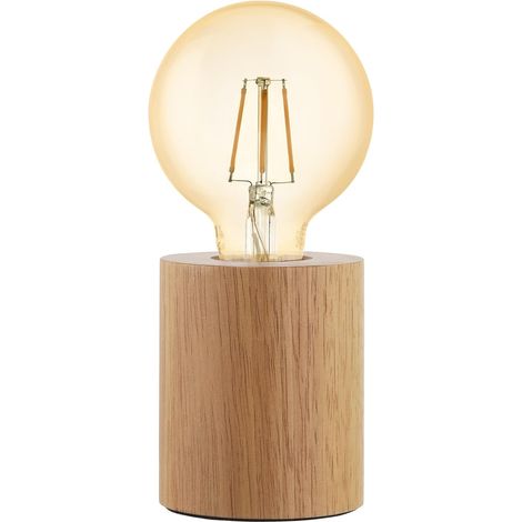 Lámpara de sobremesa Turialdo, estilo industrial y vintage, lámpara de noche en madera y acero, iluminación de salón en tonos naturales y negros, certificado FSC, interruptor, casquillo E27