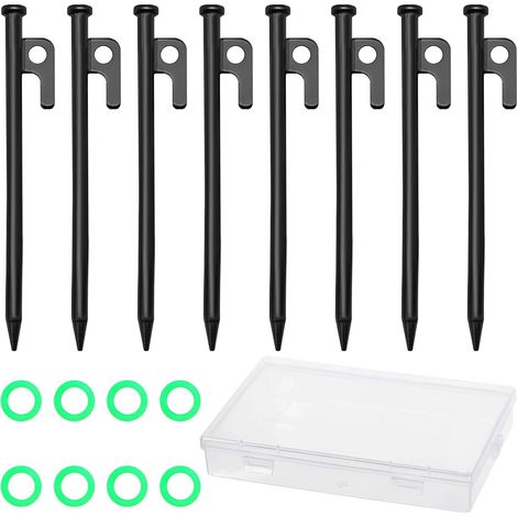 Piquets de Tente Robustes, 20 cm Piquet de Camping, 8 Pièces Piquets de Tente en Acier, Piquets de Tente en Acier Forgé, Sardine pour Tente, Piquets de Tente pour Tente Tarp Plage Jardin (1/5)