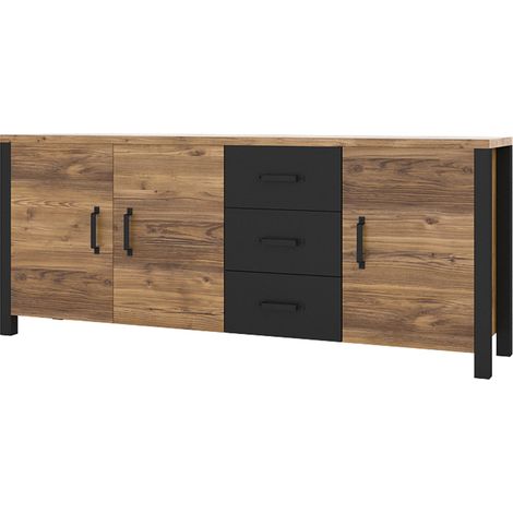 Credenza 3 ante 3 cassetti Lyam Legno e Nero (1/5)