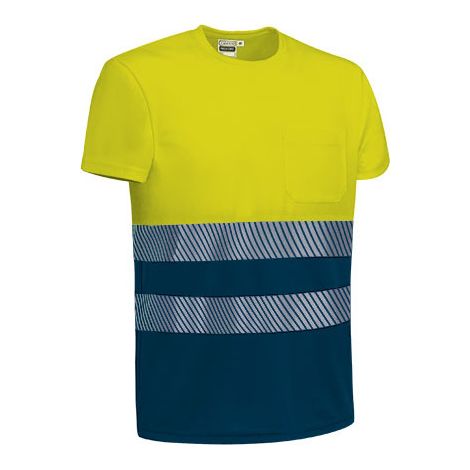 Camiseta de Alta Visibilidad bicolor, manga corta y bolsillo WEXFORD S Amarillo flúor / Azul marino orión