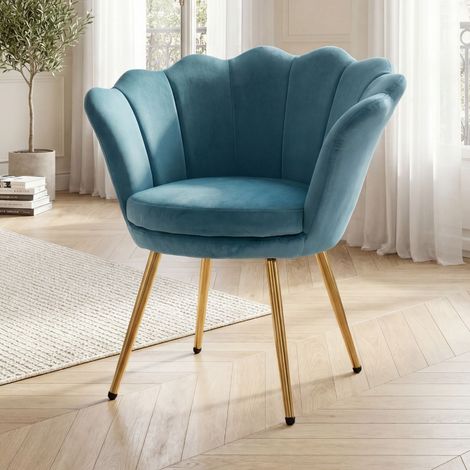 Wahson Poltrona in velluto con motivo a conchiglia, moderna poltrona da salotto per la camera da letto e il soggiorno, Blu