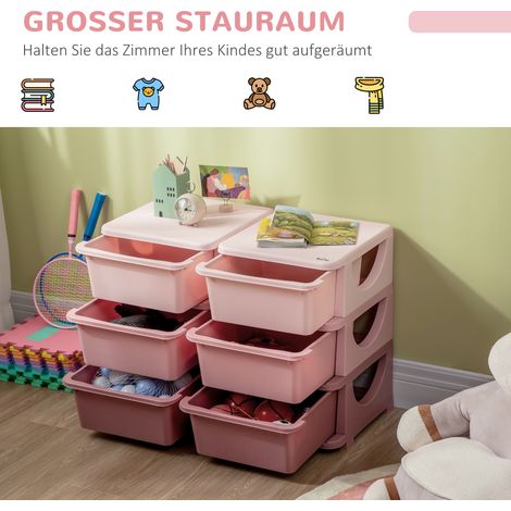 Boîte de rangement enfant 3 tiroirs rose (1/4)
