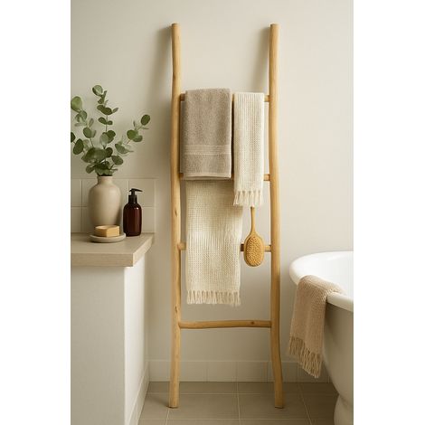 Handtuchhalter aus Holz für moderne Badezimmer, bodenstehend, dekorativer Handtuchhalter für die gesamte Wand, Leiter