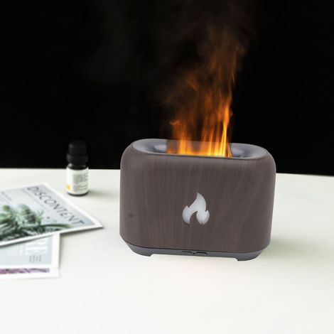 130-ml-Flammen-Aroma-Diffusor, 3D-Holzoptik, 5-V-Farblicht-Luftbefeuchter, USB-Aroma-Diffusor (YX-1807 – Dunkle Holzoptik) (1/5)