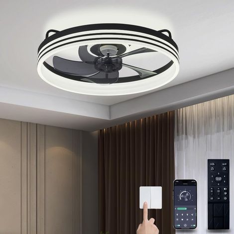 Ventilateur de Plafond LED Ø50 cm avec Télécommande et Application, Moteur DC Silencieux, 6 Vitesses, Luminosité Variable, Température de Couleur Réglable, Fonction Mémoire, Ventilation Réversible, No (1/5)