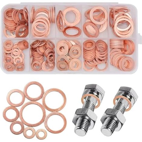200 Pièces Cuivre Rondelles Metal, 9 Tailles Joints en Cuivre, pour Moteur de Bateau de Voiture(avec Boîte M5 M6 M8 M10 M12 M14) (1/5)