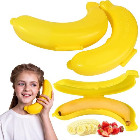 Grand Boite Banane,Lot de 3 Boîtes à bananes,Banane Etui Protecteur Rcipient de conservation des aliments,Porte Banane,protège la banane contre l'écrasement, pour travail,école,voyage (1/5)