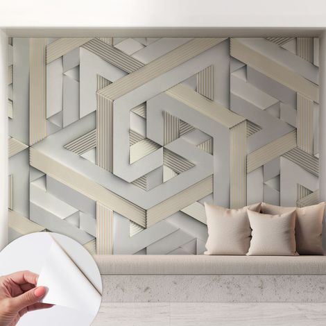 Papier peint adhésif décoratif avec colle pour salon chambre et bureau Installation rapide Formes illusoires 208x146 cm (1/5)