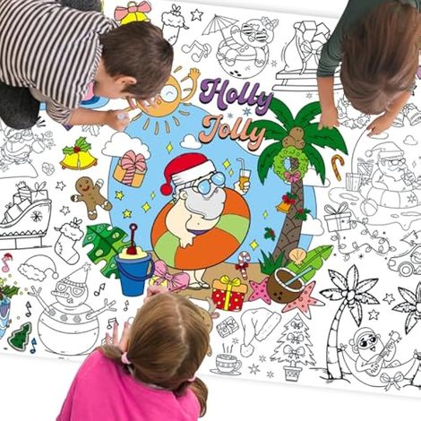Poster géant à colorier pour mur de salle de classe, 79,8 x 110 cm, nappe de coloriage en papier géant sur le thème de Noël, plage, gribouillage, art, bricolage, dessin pour salle de classe (1/5)