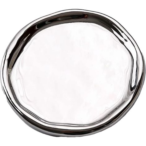 Glossy Ceramic Jewelry Plate, Simple Design Decorative Tray for Rings, Watches, Glasses, Hairbands (Silver Round) (1/5)