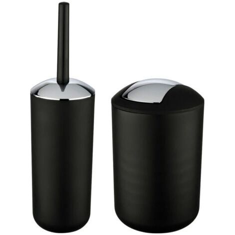 Poubelle Salle de Bain 6L et Brosse WC, Accessoire Salle de Bain Brasil Noir (1/5)