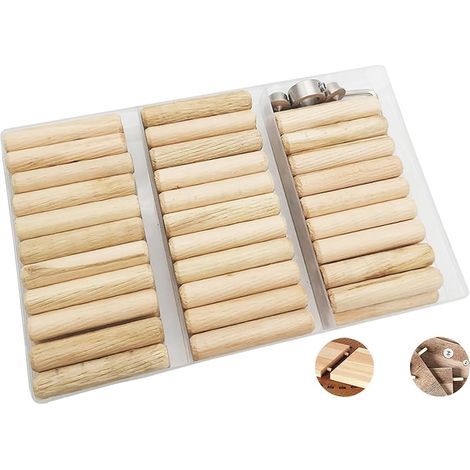 Cheville en Bois 10mm - Assortiment de Tourillons 63 Pièces, 2 Pointes de Centrage et 1 Butée de Profondeur - Pour Artisanat, Bricolage, Travail du Bois (1/5)