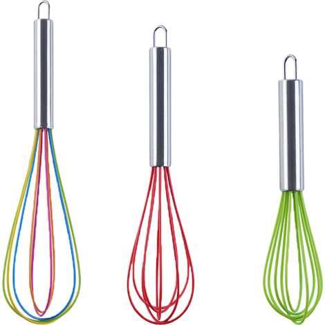 Fouet En Silicone - Acier Inoxydable Résistant Chaleur - Pour Mélanger Battre Cuisine - Lot De 3 Tailles (1/5)