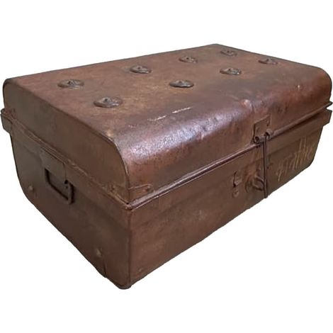 Maleta de metal acabado artesanal marrón 67x37x25h cm