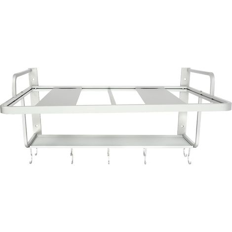 Étagère murale de cuisine en aluminium avec dix crochets - Réglable en hauteur - étagère pour four à micro-ondes, cuisine, Charge maximale : 25 kg par étage (1/5)