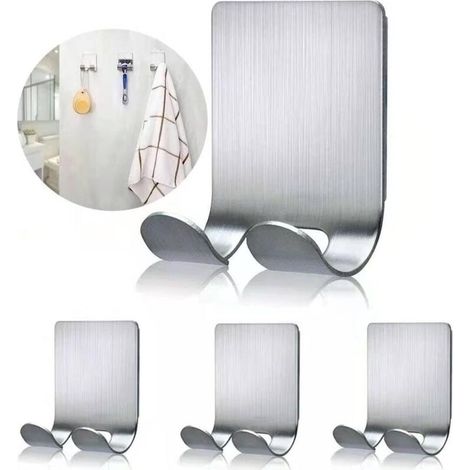 Crochets Adhésifs Porte Double (4 Pièces) — En Acier Inoxydable, Waterproof, Support Serviette Salle de Bain