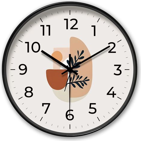 Horloge murale ronde minimaliste abstraite (8 pouces) avec décorations géométriques et botaniques (piles non incluses) (1/5)
