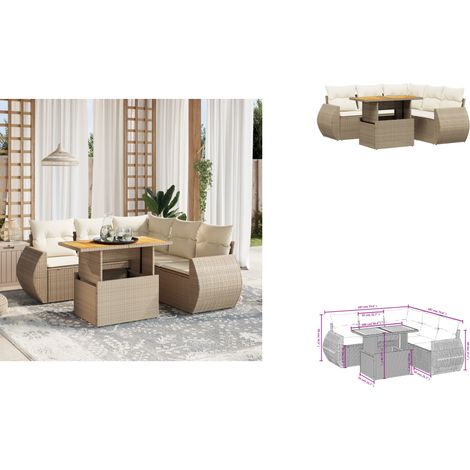 6-tlg. Garten-Sofagarnitur mit Kissen Beige Poly Rattan - Gartenmöbel - Sofagarnitur - Outdoor Möbel - PE-Rattan - Lounge Set (1/3)