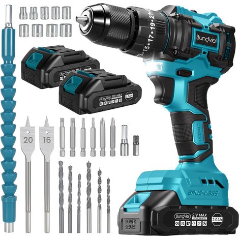 21V 42 Nm Schlagbohrmaschine Akkuschrauber Set 2 batt. + Ladegerät + 25 Teile,Blau (1/5)