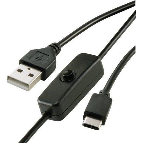 Câble D'alimentation Raspberry Pi - USB A Mâle vers USB-C Mâle - 1 Mètre - Avec Interrupteur On Off - Noir (1/4)