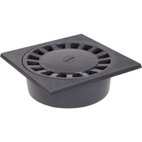 Nicoll – Siphon de cour 25x25 cm – Sortie verticale Ø80/90/100 – Corps à sceller avec platine carrée – Résistance 1,5 tonne par roue – Encombrement réduit