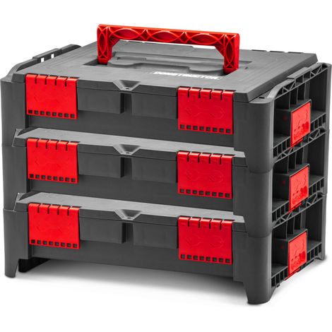 Lot de 3 coffrets empilables pour outils – Système d'empilage latéral – ABS résistant aux chocs – Dimensions 464x335x142mm – Constructor (1/6)