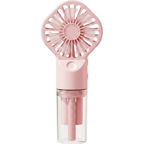 Mini ventilatore portatile con nebulizzatore d'acqua, 4 velocità regolabili, alimentato a batteria, piccolo ventilatore portatile ideale per viaggi, vacanze, ufficio, campeggio all'aperto (rosa) (1/5)