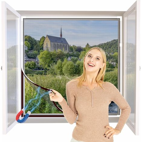 DIY Moustiquaire magnétique aimantée réglable pour fenêtre - Max 100 x 130 cm - Sans perçage, Peut être coupé - Facile à installer（Cadre blanc,toile noire）