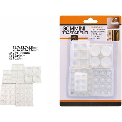 TrAdE Shop Traesio - Set 48 Pezzi Gommini Adesivi Protezione Pavimenti Trasparenti Varie Misure 66106 - (1/2)