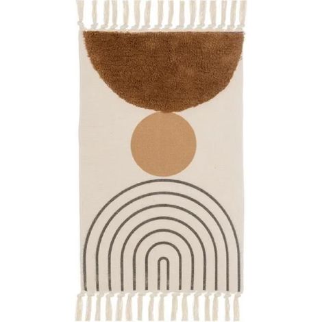 Tapis rectangulaire - JUANIO - À franges avec pompons - Imprimé - 50% coton/50% polyester - 80 x 50 cm (1/3)