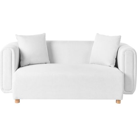 Fabric 2-Seater Sofa White Couch Rubberwood Legs Woven Fabric Modern LILLEROD