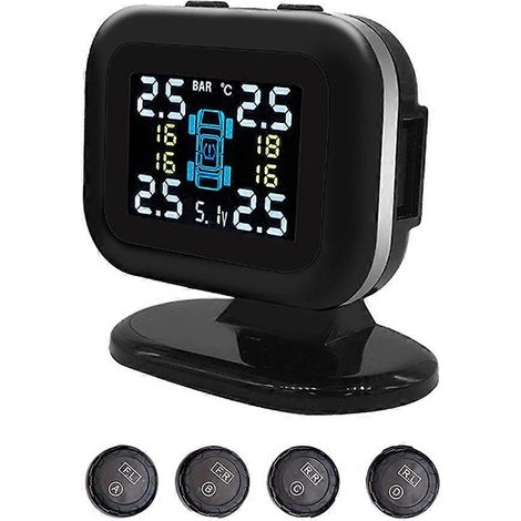 Sistema de monitoreo de presión de neumáticos para automóviles con USB, detector de presión de neumáticos con 4 sensores externos, función de alarma y puerto USB. (1/5)