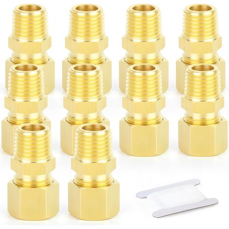 10 pièces raccord de tuyau à compression en laiton, diamètre extérieur du tuyau 6mm x raccord mâle 1/8" BSP (1/5)